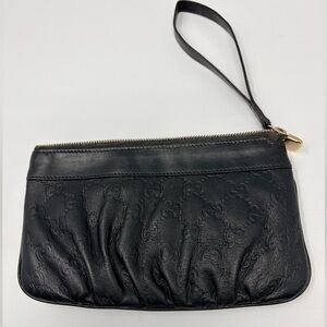 Gucci Black Embossed Leather Wristlet